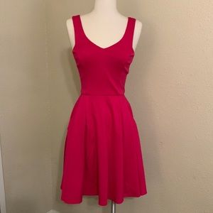 ABS ALLEN SCHWARTZ HOT PINK VNECK COCKTAIL DRESS